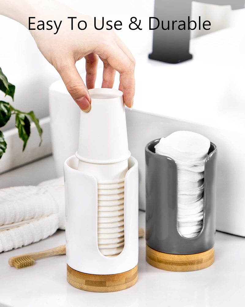 Viosuniu Ceramic Bathroom Cups Dispenser - 3-5 oz Disposable Paper & Plastic Bathroom Cups Holder - Mouthwash Cups Dispenser for Bathroom, Guest Toiletries, Countertop - BPA Free (White, 2 Pack) - Image 5